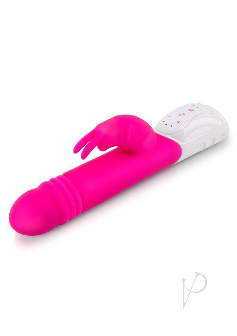 Rabbit Essentials Silicone Rechargeable G-Spot Thrusting Rabbit Vibrator - Hot Pink - Chambre Rouge