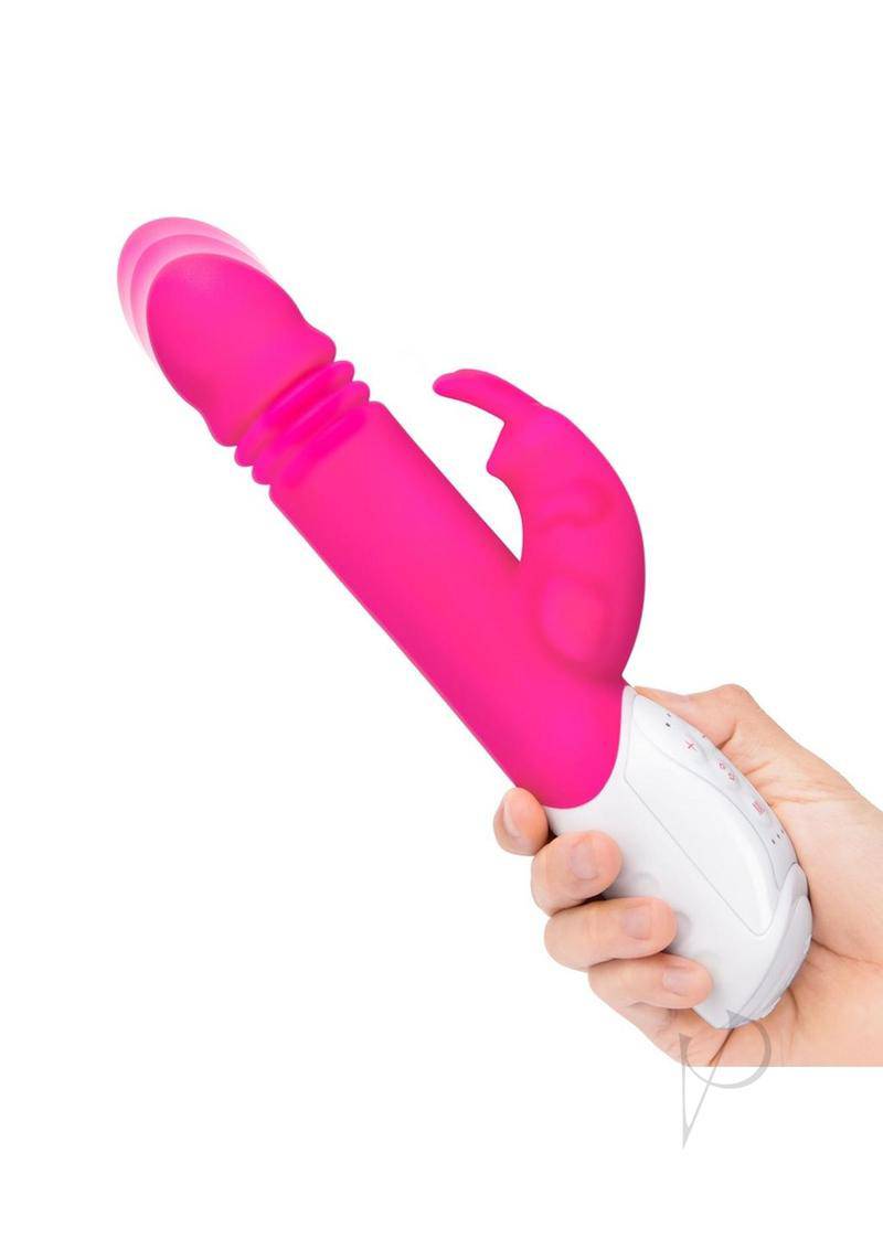 Rabbit Essentials Silicone Rechargeable G-Spot Thrusting Rabbit Vibrator - Hot Pink - Chambre Rouge