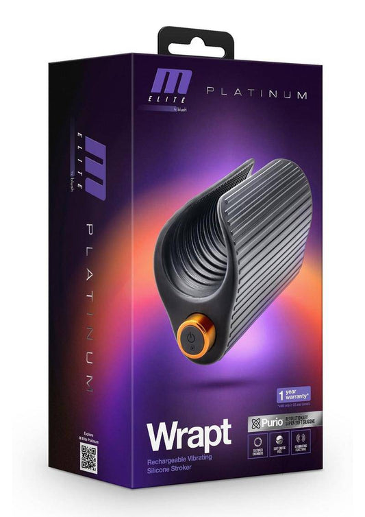 M Elite Platinum Wrapt Rechargeable Silicone Dual End Pussy Masturbator - Black - Chambre Rouge