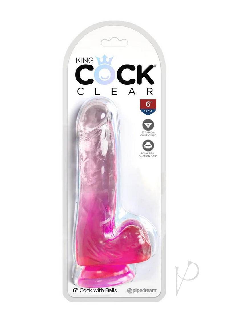 King Cock Clear Dildo with Balls 6in - Pink - Chambre Rouge