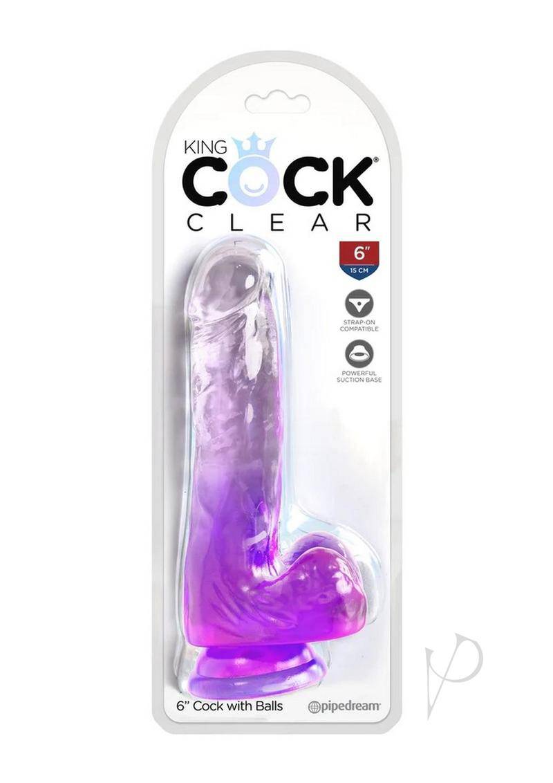 King Cock Clear Dildo with Balls 6in - Purple - Chambre Rouge