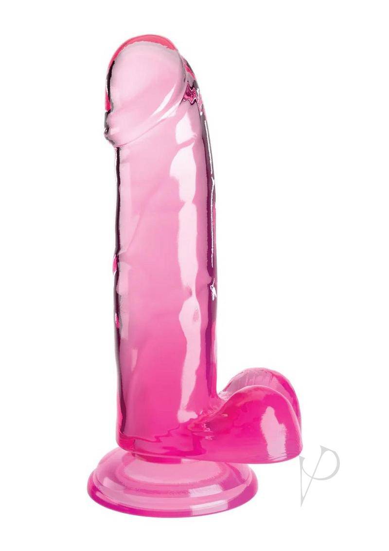 King Cock Clear Dildo with Balls 7in - Pink - Chambre Rouge