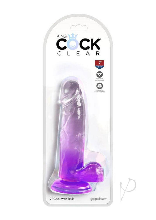 King Cock Clear Dildo with Balls 7in - Purple - Chambre Rouge