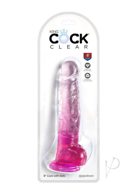 King Cock Clear Dildo with Balls 8in - Pink - Chambre Rouge