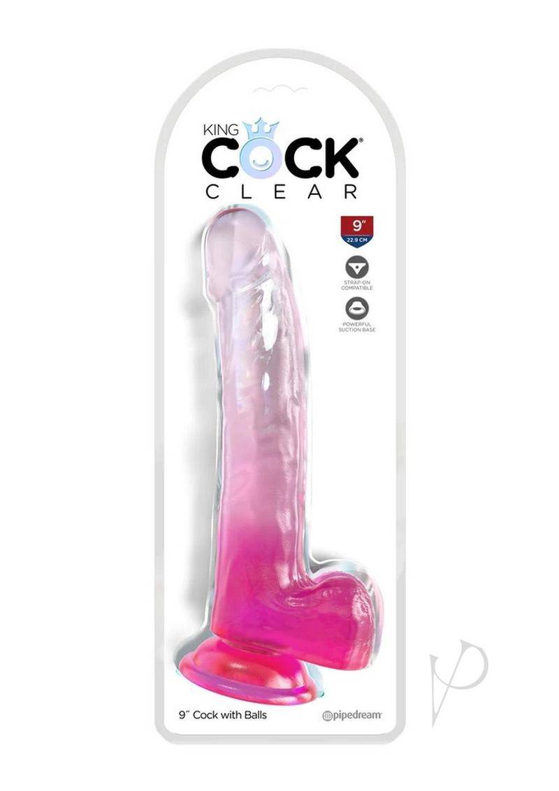 King Cock Clear Dildo with Balls 9in - Pink - Chambre Rouge