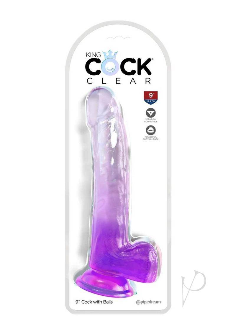 King Cock Clear Dildo with Balls 9in - Purple - Chambre Rouge