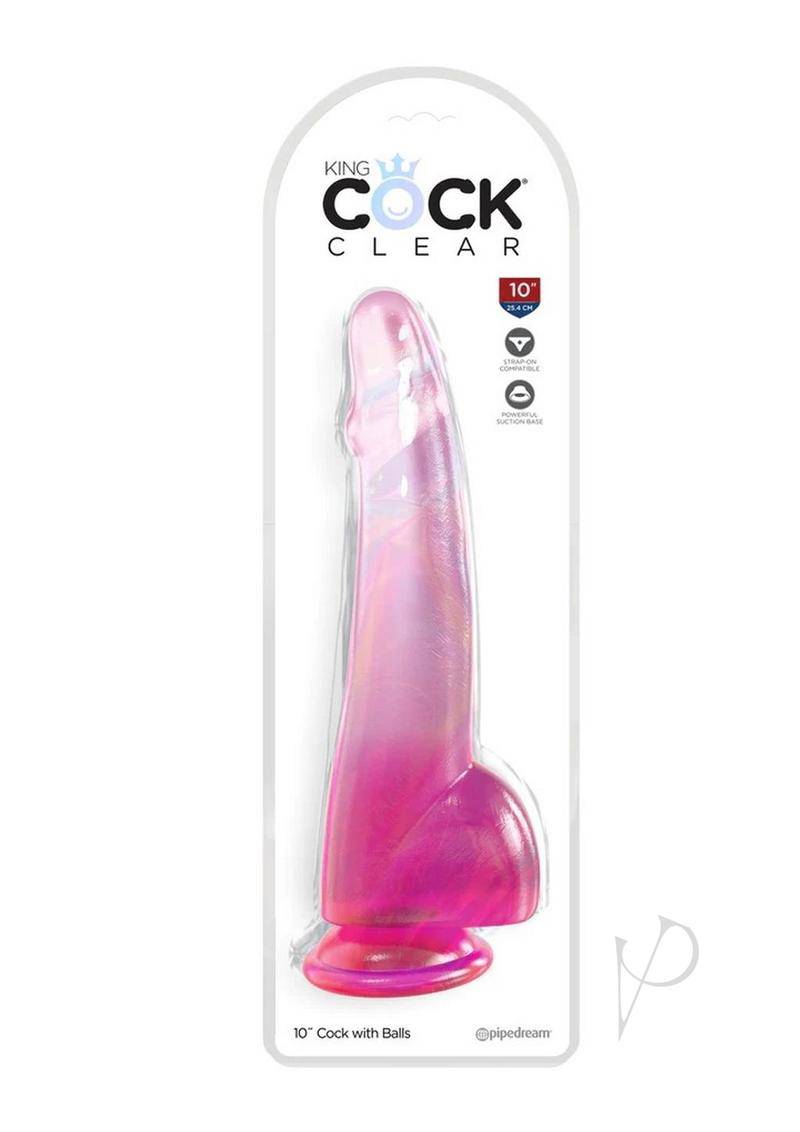 King Cock Clear Dildo with Balls 10in - Pink - Chambre Rouge