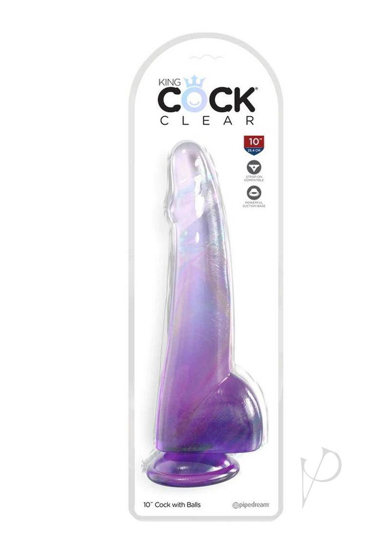 King Cock Clear Dildo with Balls 10in - Purple - Chambre Rouge