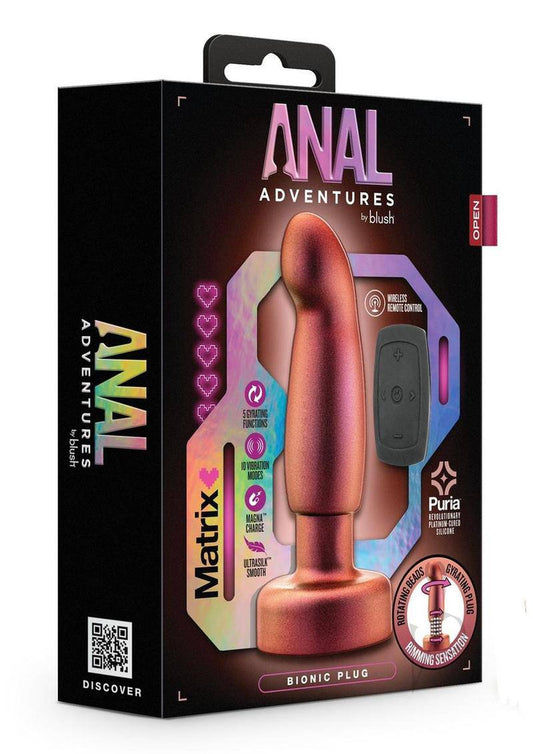 Anal Adventures Matrix Bionic Plug Rechargeable Silicone Anal Plug with Remote - Cosmic Copper - Chambre Rouge