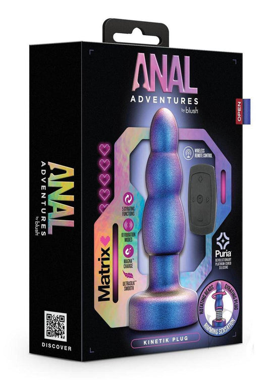 Anal Adventures Matrix Kinetic Plug Rechargeable Silicone Anal Plug with Remote- Space Age Blue - Chambre Rouge