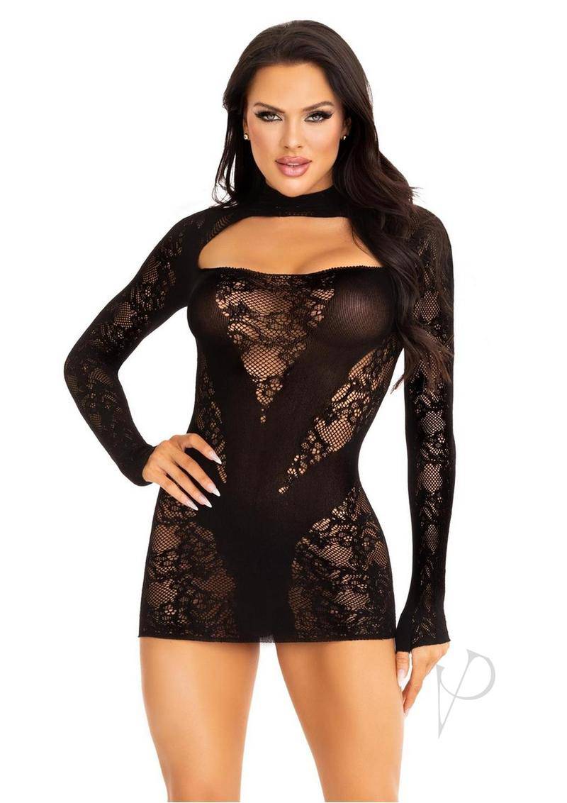 Lace Keyhole Mini Dress Gloves Os Blk - Chambre Rouge