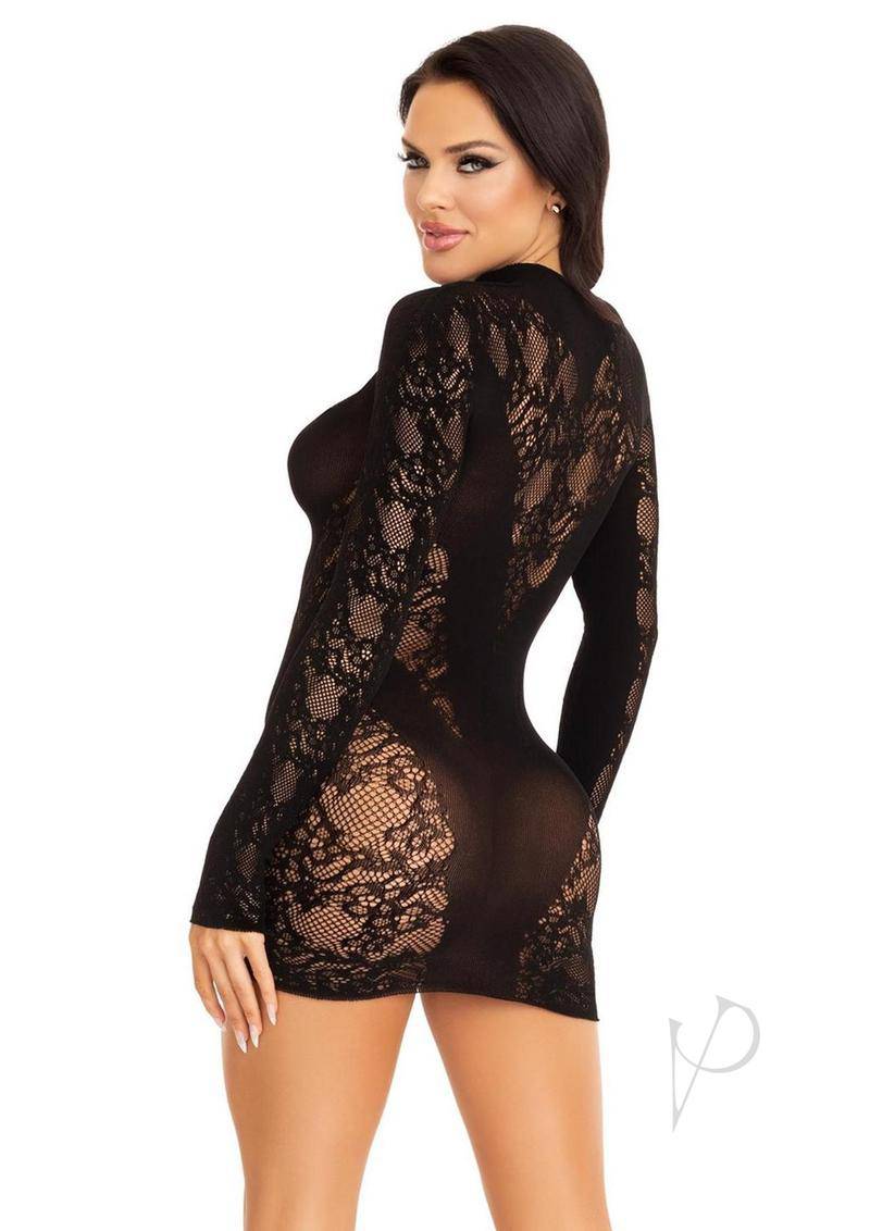 Lace Keyhole Mini Dress Gloves Os Blk - Chambre Rouge