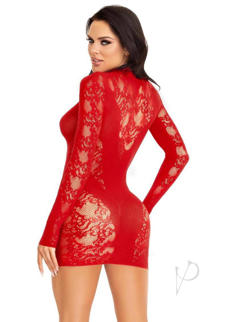 Lace Keyhole Mini Dress Gloves Os Red - Chambre Rouge