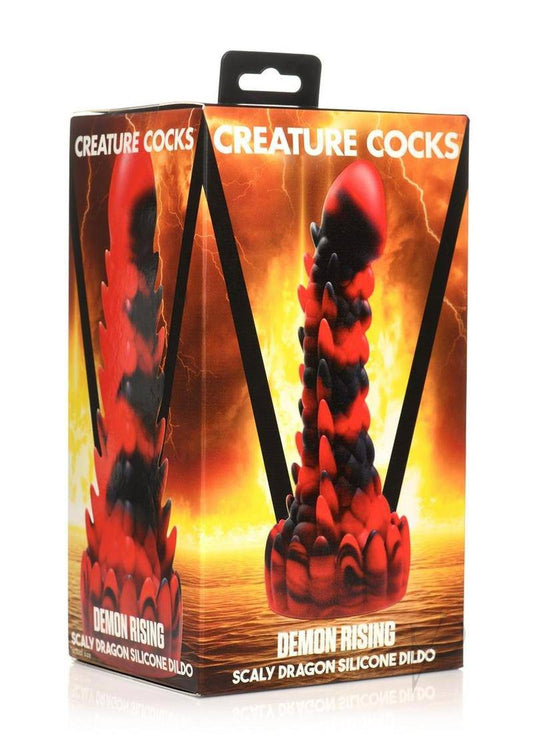 Demon Rising Scaly Dragon Silicone Dildo - Red/Black - Chambre Rouge