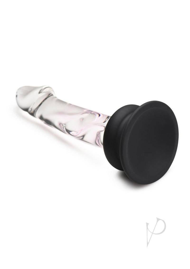 Pleasure Crystals Glass Dildo with Silicone Base 6.5in - Clear/Black - Chambre Rouge