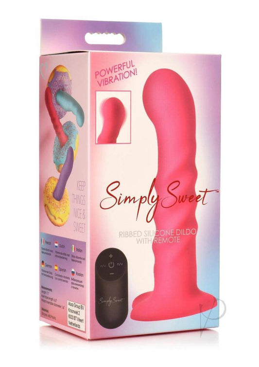 Simply Sweet 21X Vibrating Ribbed Rechargeable Silicone Dildo with Remote - Pink - Chambre Rouge