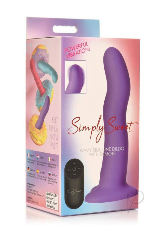 Simply Sweet 21X Vibrating Wavy Rechargeable Silicone Dildo with Remote - Purple - Chambre Rouge