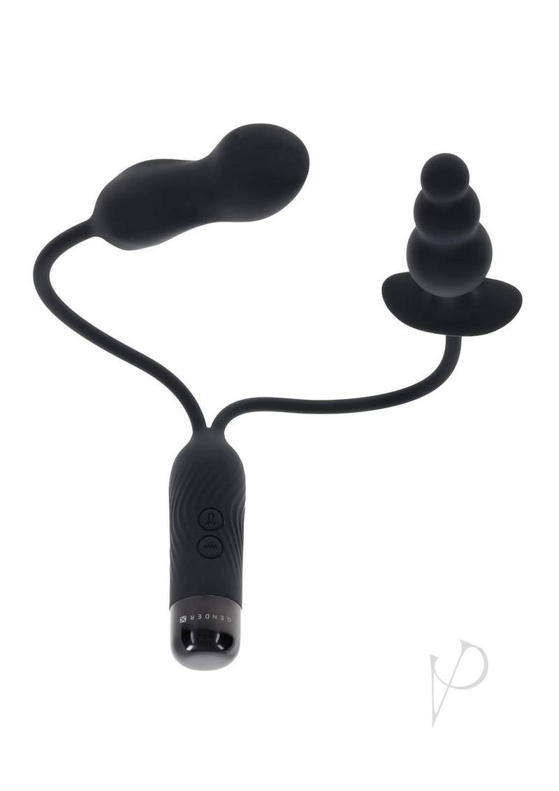 Gender X Double My Pleasure Rechargeable Silicone Dual Vibrator - Black - Chambre Rouge