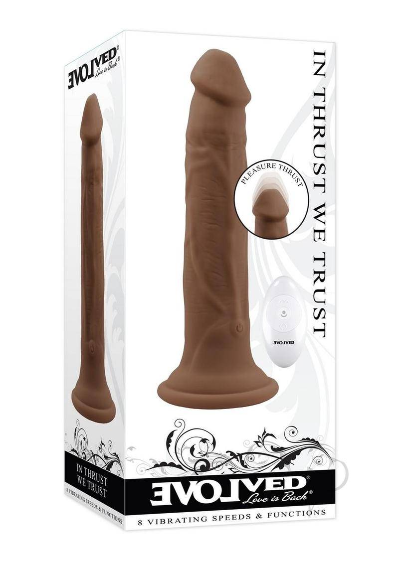 In Thrust We Trust Rechargeable Silicone Dildo with Remote - Chocolate - Chambre Rouge