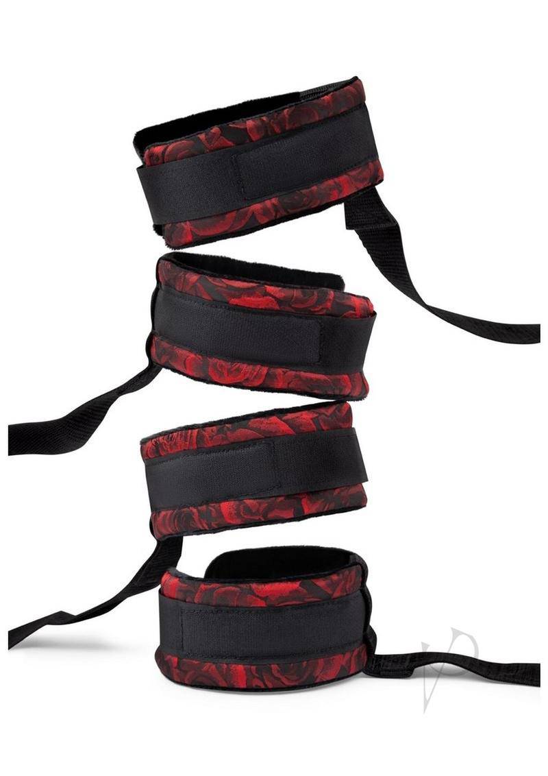 Secret Kisses Rosegasm Bed Restraint Kit with Satin Blindfold - Red/Black - Chambre Rouge