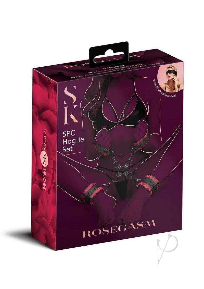 Secret Kisses Rosegasm Hogtie with Satin Blindfold Set (5 Piece) - Red/Black - Chambre Rouge