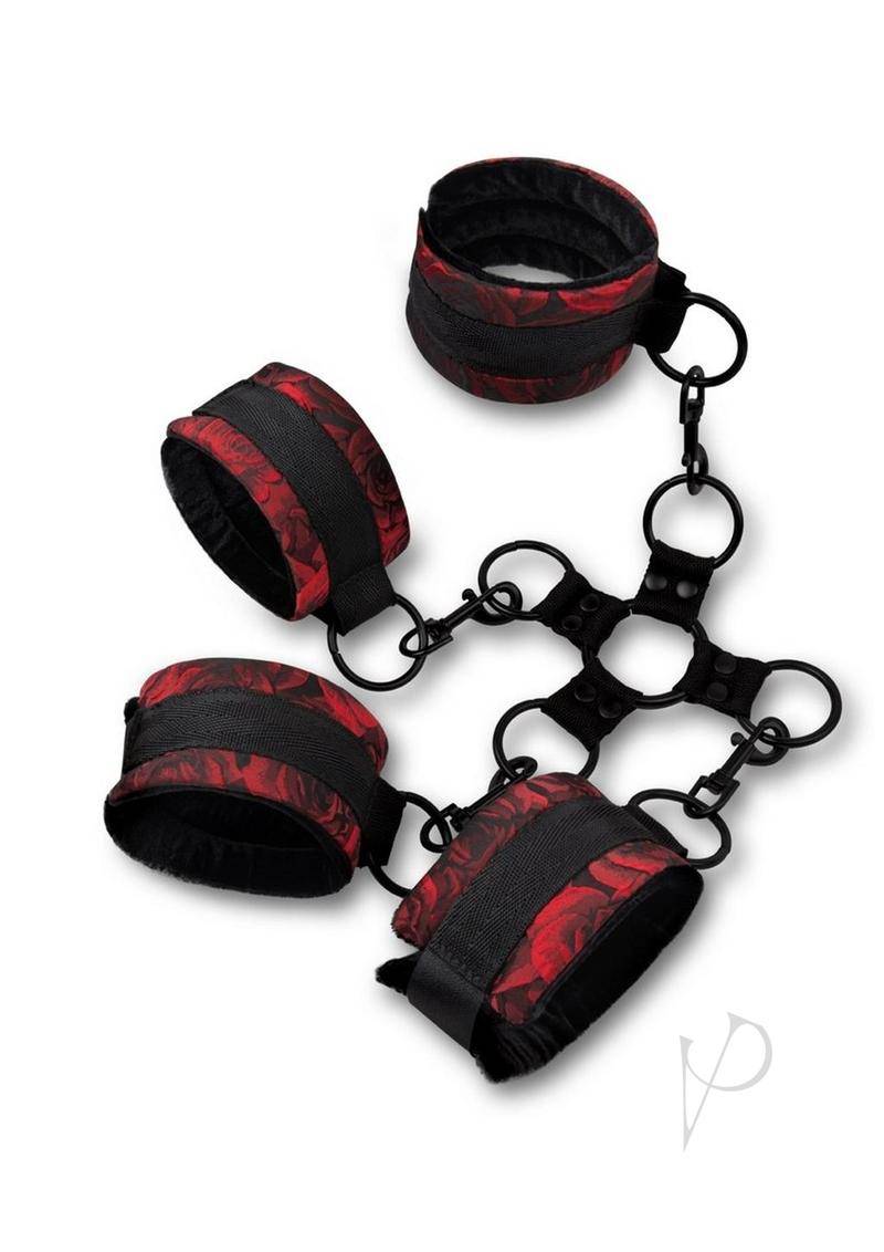 Secret Kisses Rosegasm Hogtie with Satin Blindfold Set (5 Piece) - Red/Black - Chambre Rouge