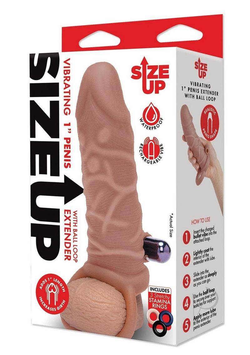 Vibrating Realistic Penis Extender with Ball Loop 1in - Caramel - Chambre Rouge