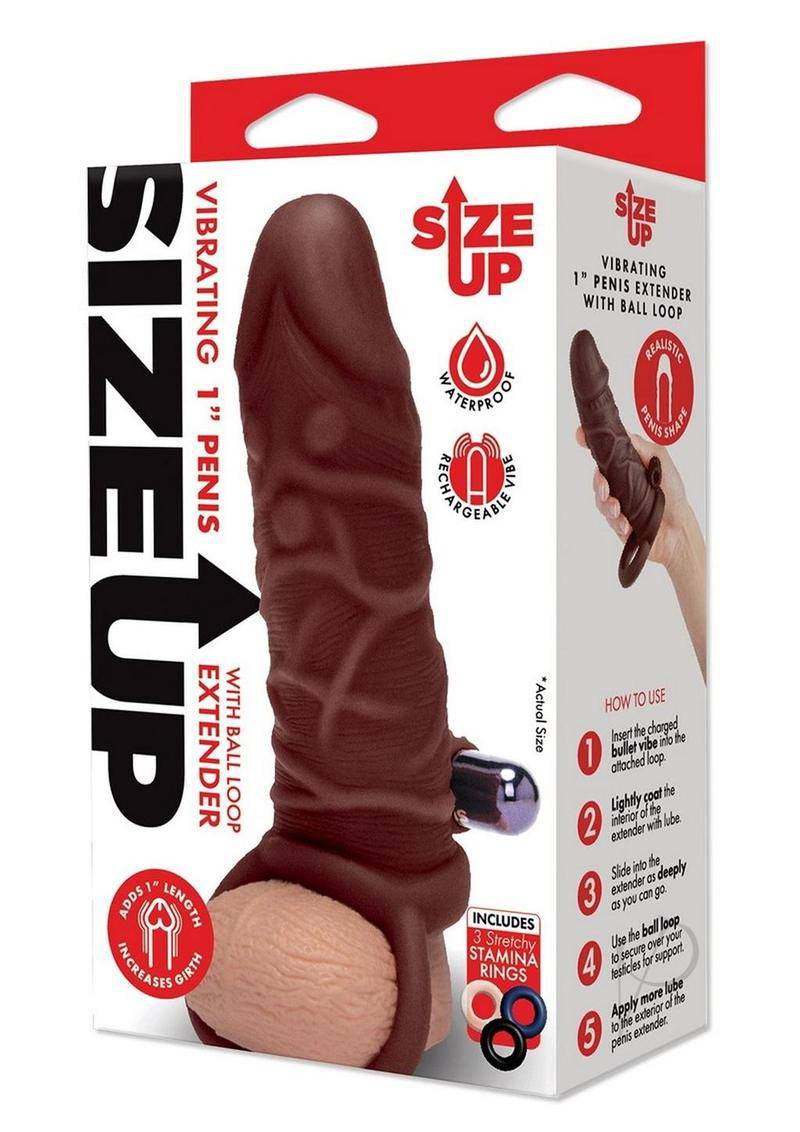 Vibrating Realistic Penis Extender with Ball Loop 1in - Chocolate - Chambre Rouge