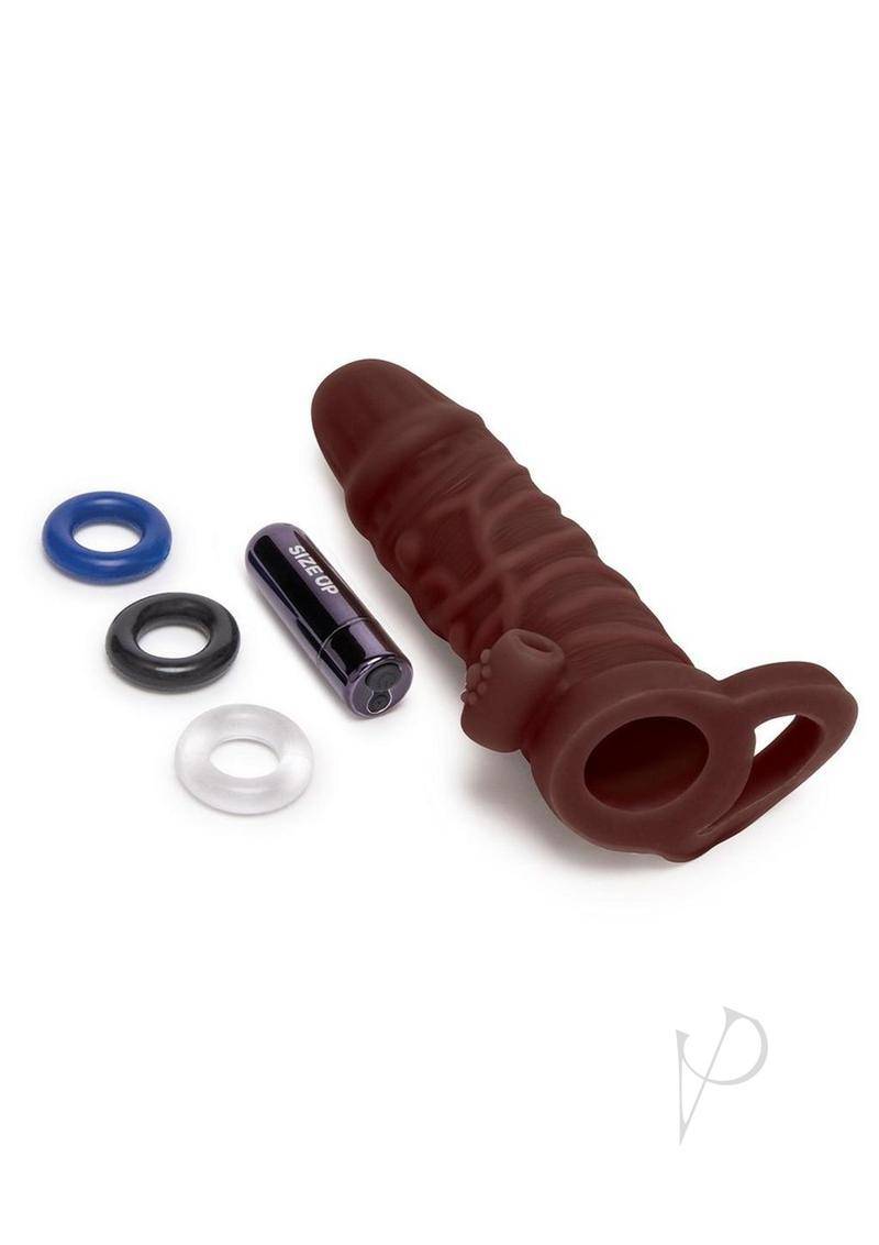 Vibrating Realistic Penis Extender with Ball Loop 1in - Chocolate - Chambre Rouge