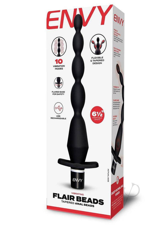 Vibrating Flair Beads Rechargeable Silicone Tapered Anal Beads - Black - Chambre Rouge