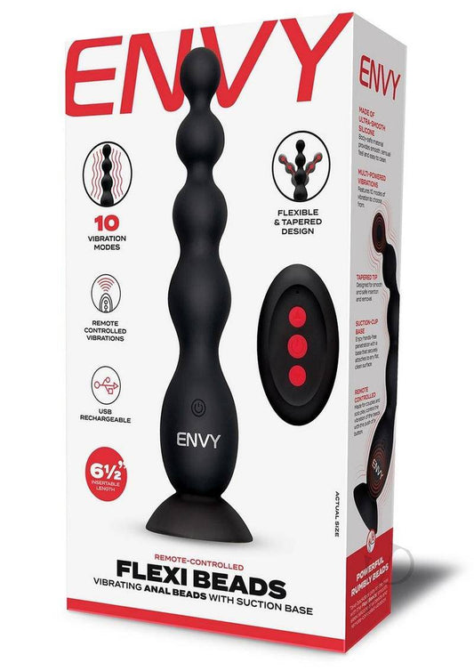 Flexi Beads Rechargeable Vibrating Anal Beads with Suction Base - Black - Chambre Rouge