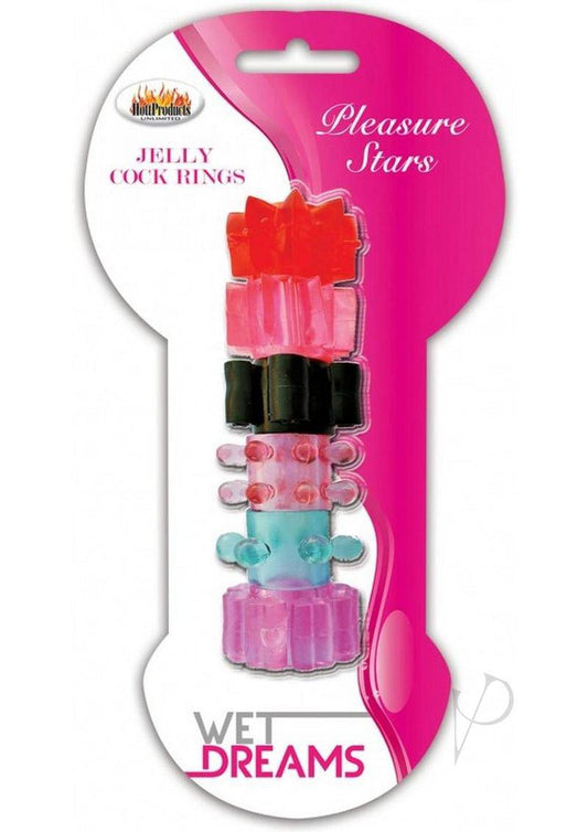 Pleasure Stars Jelly Cock Rings 6 Pack - Assorted Colors