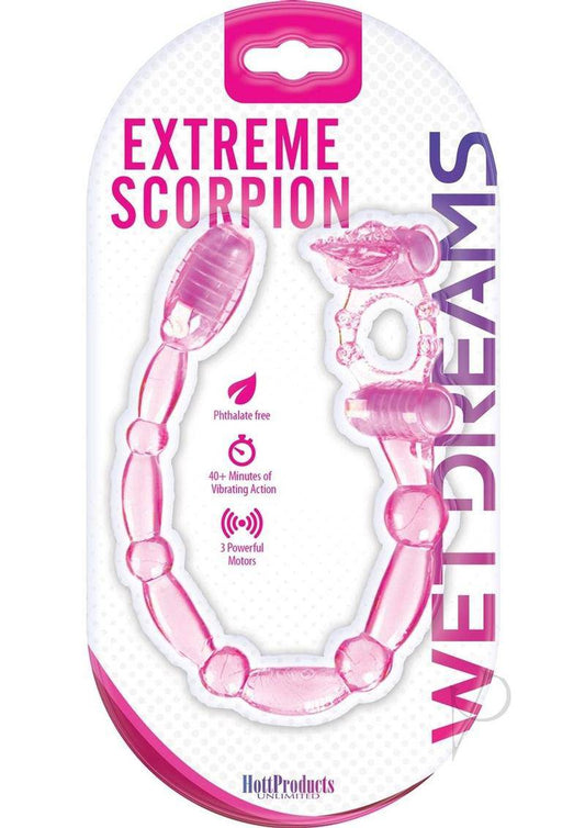 Wet Dreams Xtreme Vibrating Scorpion Silicone Cock Ring Waterproof - Pink Passion