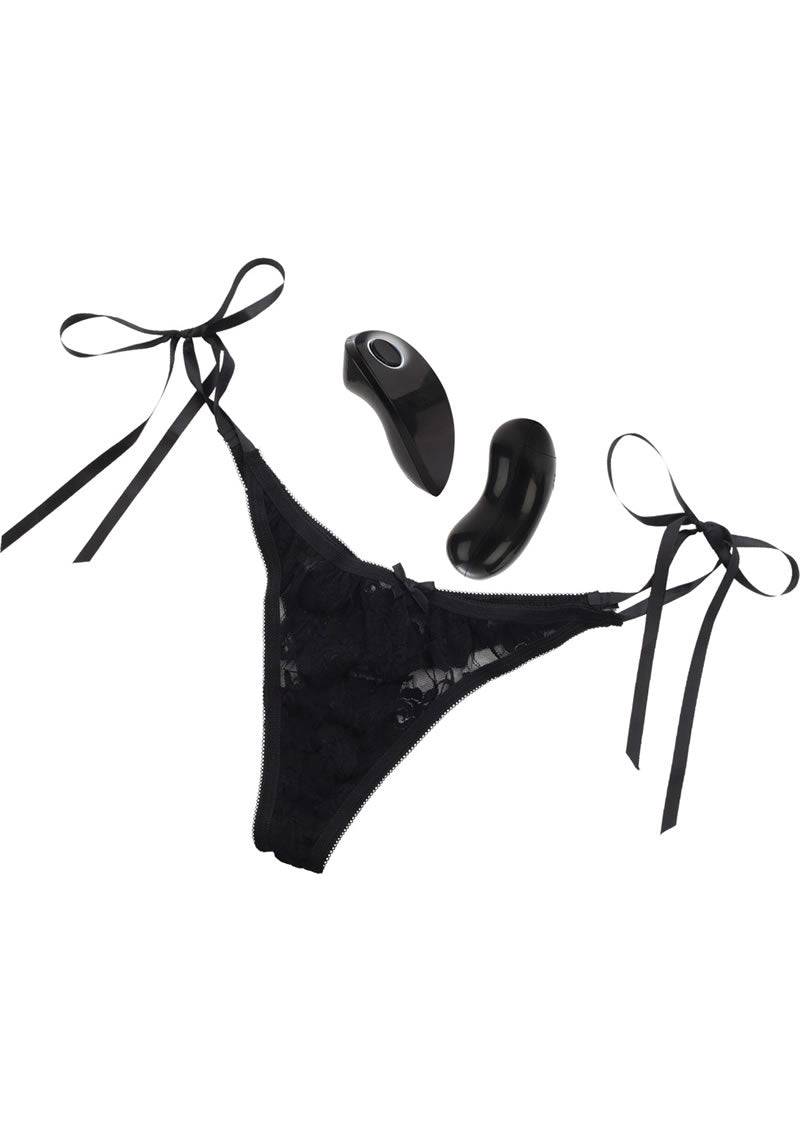 Remote Control Black Thong With Ties - Chambre Rouge