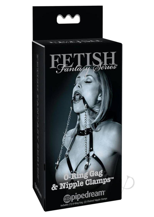 Ffle O Ring Gag and Nipple Clamps Black - Chambre Rouge