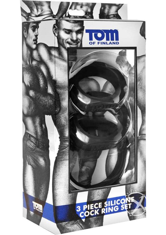 Tom Of Finland 3 Piece Silicone Cock Ring Set - Black