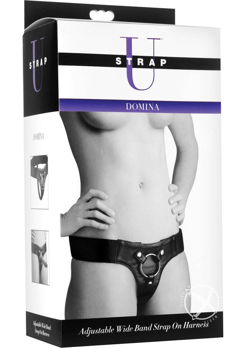 Strap U Domina Adjustable Wide Band Strap On Harness - Black