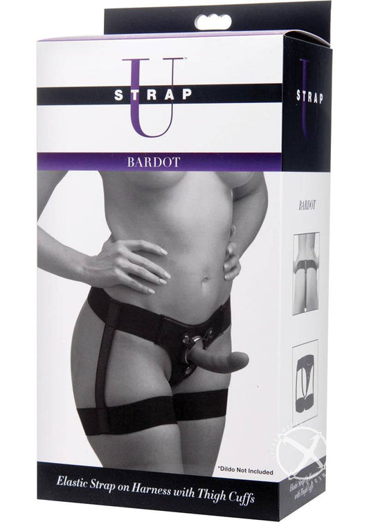 Strap U Bardot Elastic Strap On Harness With Thigh Cuffs - Black