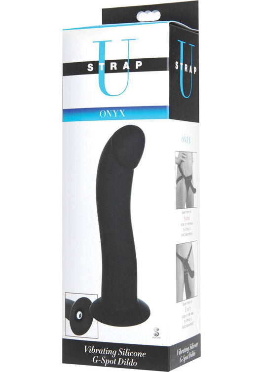 Strap U Onyx Vibrating Silicone G-Spot 7.5in Dildo - Black