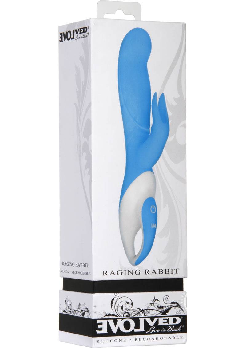 Raging Rabbit Rechargeable Silicone Rabbit Vibrator - Aqua and White