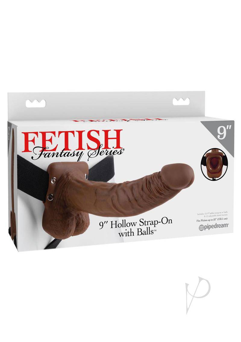 Fetish Fantasy Series Hollow Strap-On Dildo with Balls and Stretchy Harness 9in - Chocolate