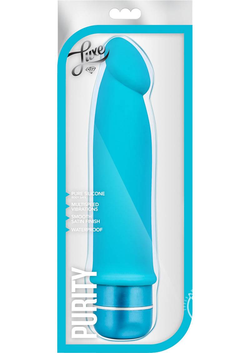 Luxe Purity Vibrating Silicone Dildo 7.5in - Blue