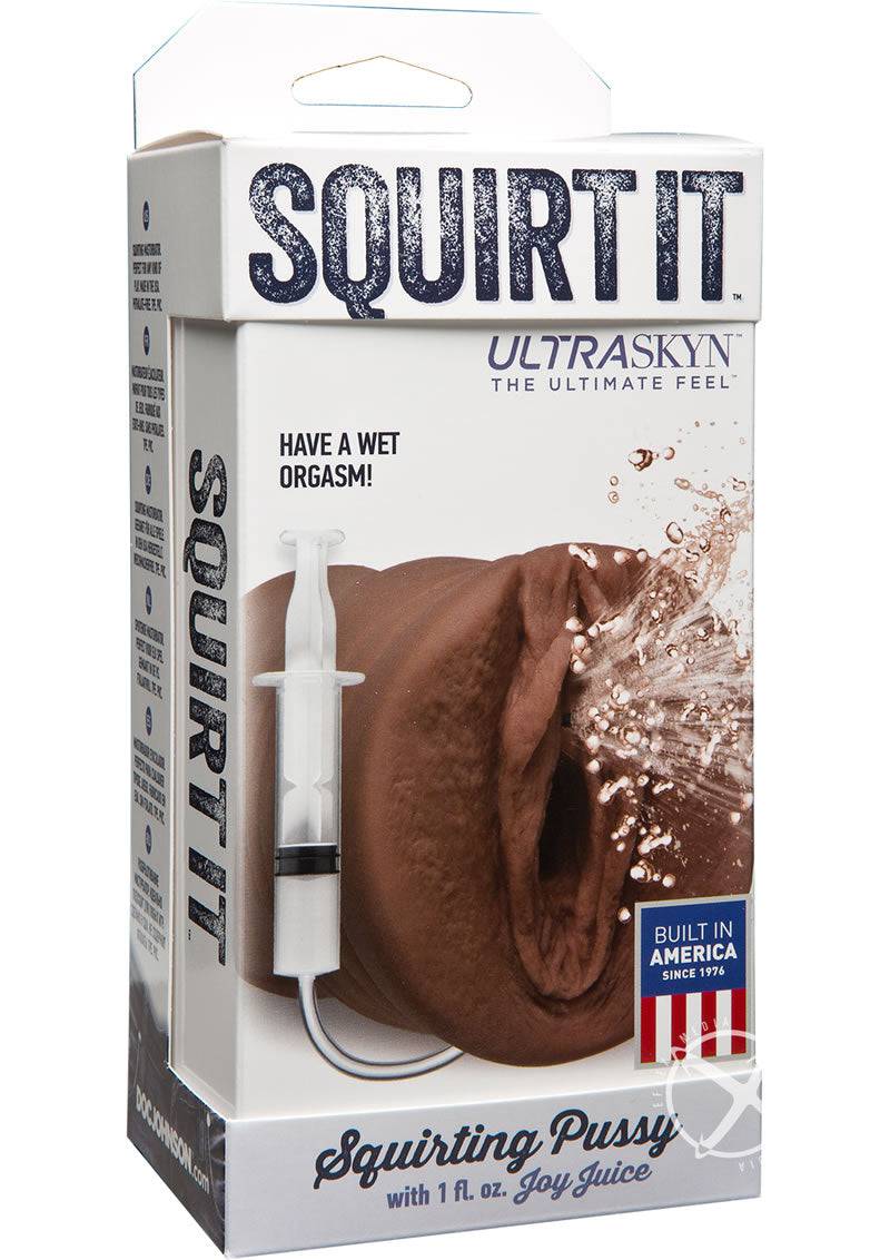 Squirt It Ultraskyn Squirting Masturbator with 1oz Joy Juice - Pussy - Chocolate