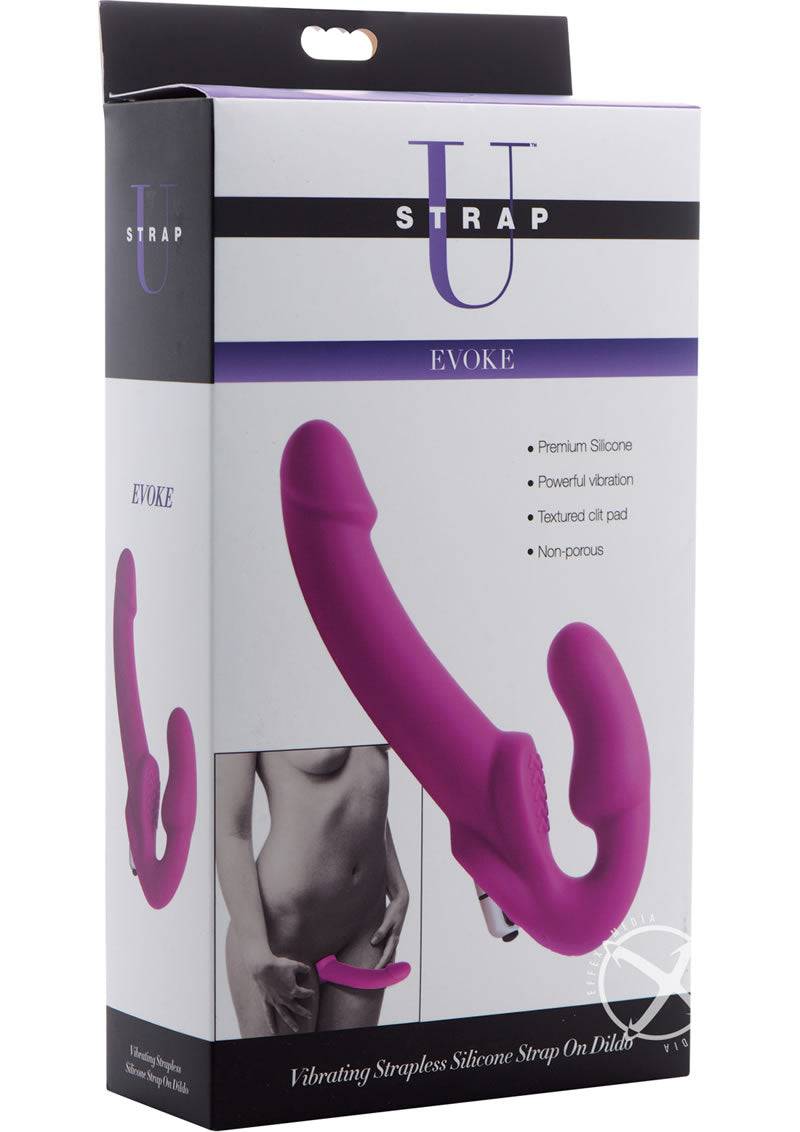 Strap U Evoke Vibrating Silicone Strapless Strap On - Pink