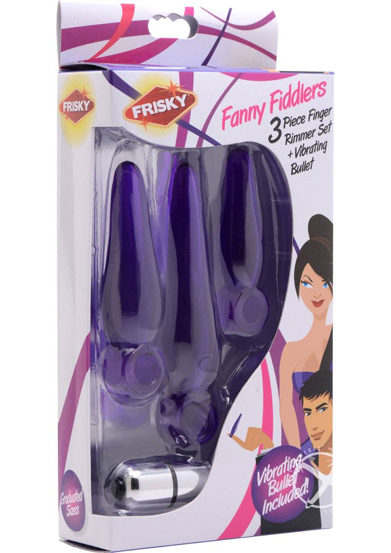 Frisky Fanny Fiddlers 3 Piece Finger Rimmer Set + Vibrating Bullet - Purple