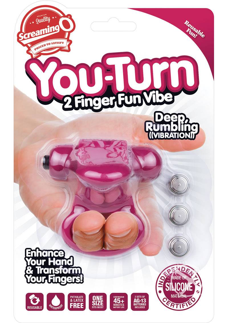 You Turn 2 Finger Vibe Silicone Ring Waterproof Merlot