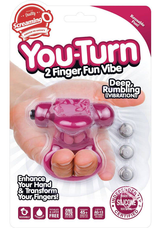 You Turn 2 Finger Vibe Silicone Ring Waterproof Merlot