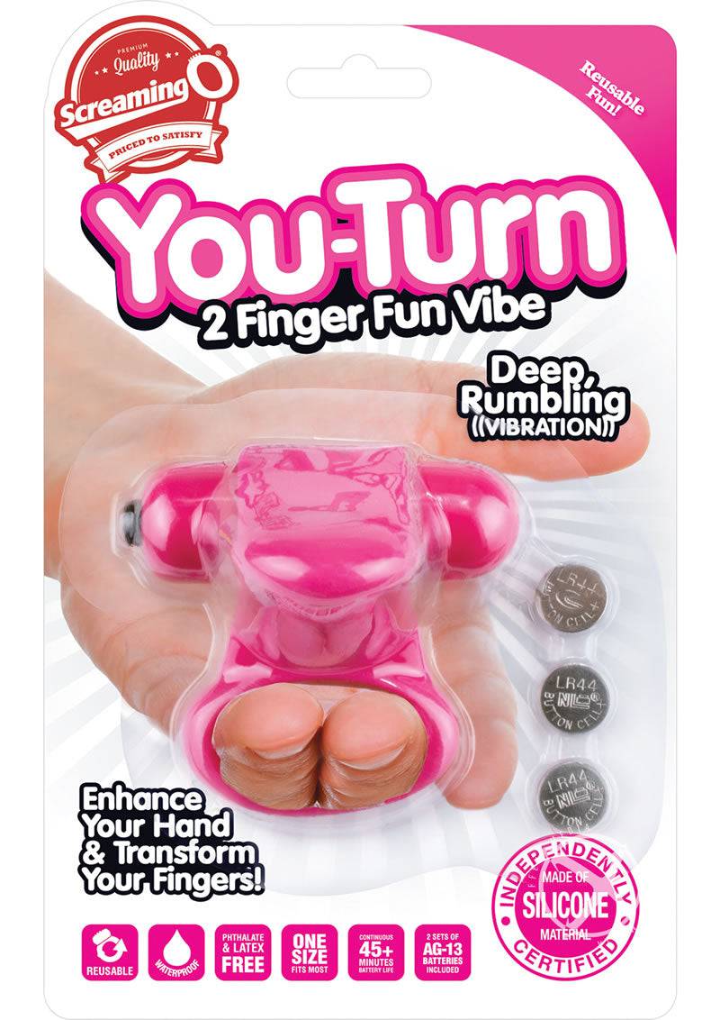 You Turn 2 Finger Vibe Silicone Ring Waterproof Strawberry