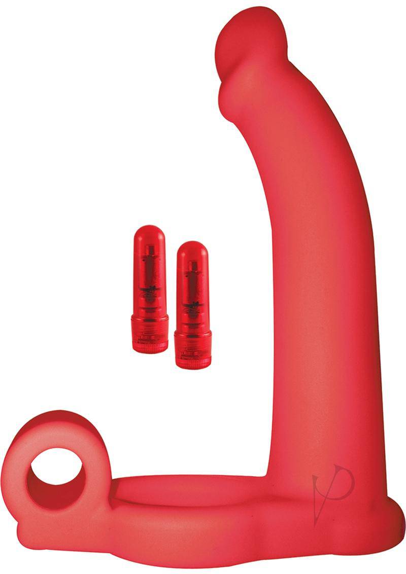 Dbl Pen Studmaker Cockring Red - Chambre Rouge