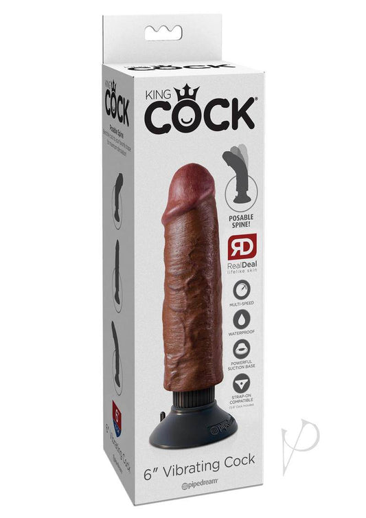 King Cock Vibrating Realistic Dildo Waterproof 6in - Brown